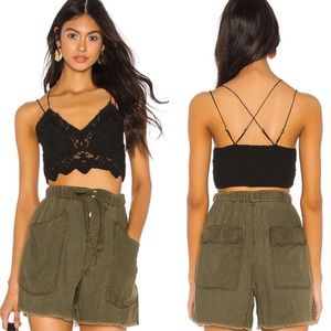 FREE PEOPLE Black Crochet Lace Strappy Crop Bralette Top Cami